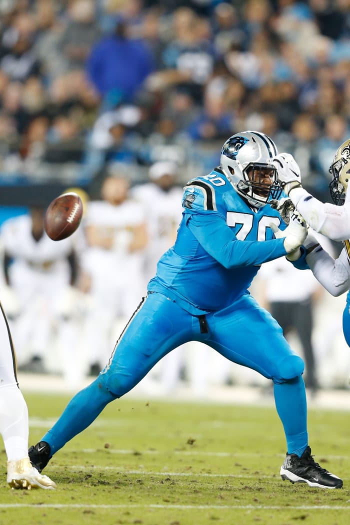 Carolina Panthers guard Trai Turner (70) blocks against the New Orleans Saints. Mandatory Credit: Jeremy Brevard-USA TODAY